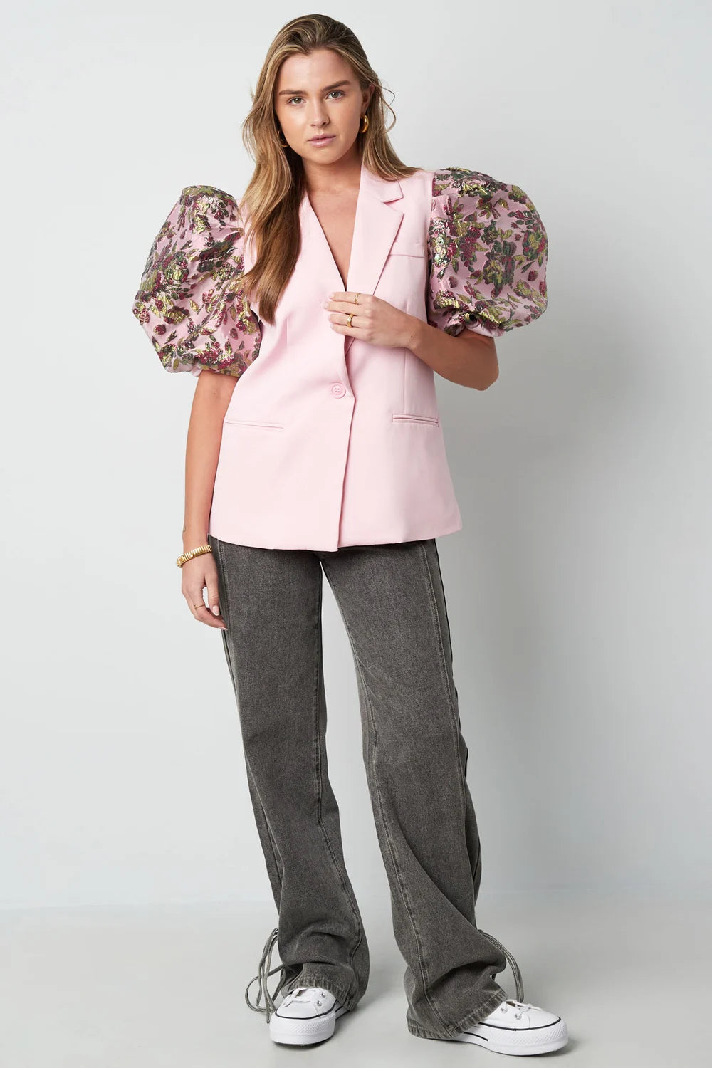 Geweven polyesterpak voor dames – elegante set met kleurcontrast