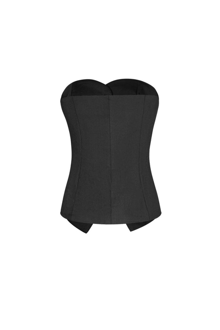Mouwloze top van polyester met een gestructureerd ontwerp en knoopdetails.