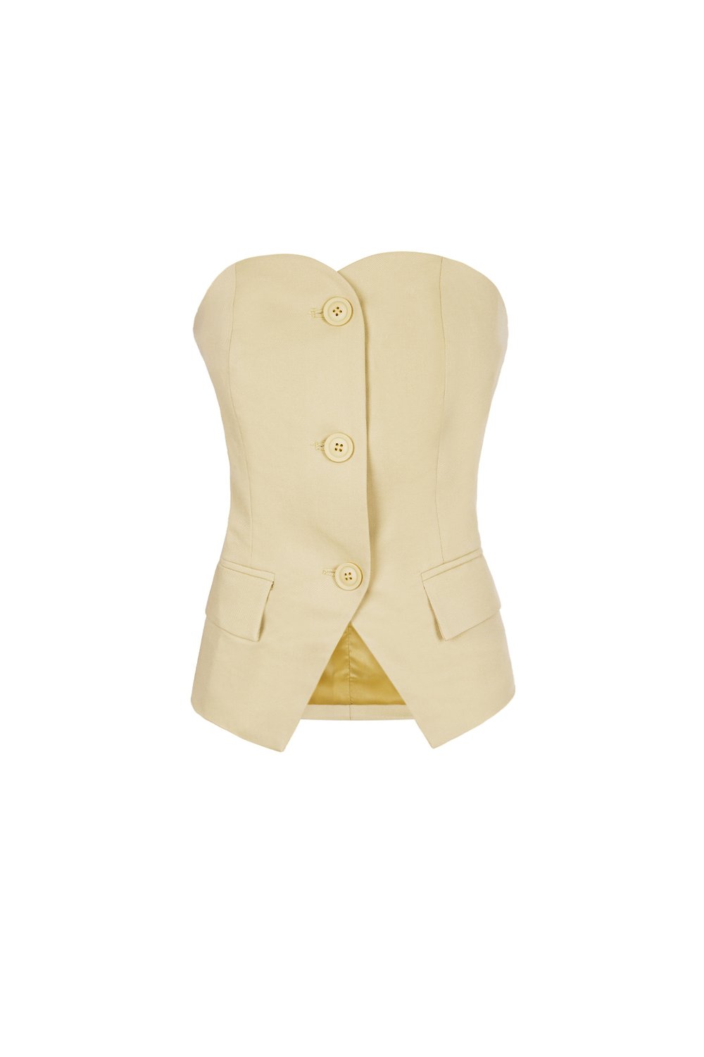 Mouwloze top van polyester met een gestructureerd ontwerp en knoopdetails.
