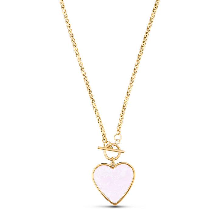 Rosa hjärta halsband – guldkant, rostfritt stål, Gold PVD