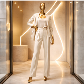 Wit/Beige Elegante Broek – Rechte Pijpen