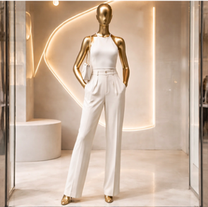Wit/Beige Elegante Broek – Rechte Pijpen