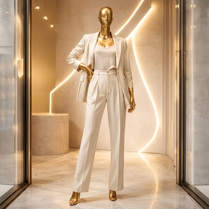 Wit/Beige Elegante Broek – Rechte Pijpen