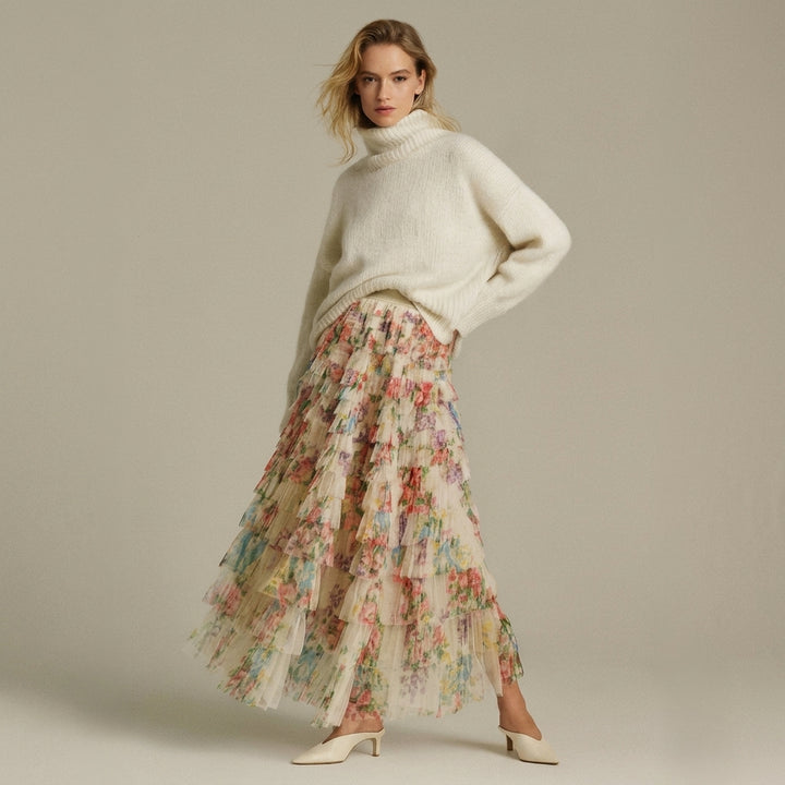 Elegant Lätt Midjas Blommig Kjol