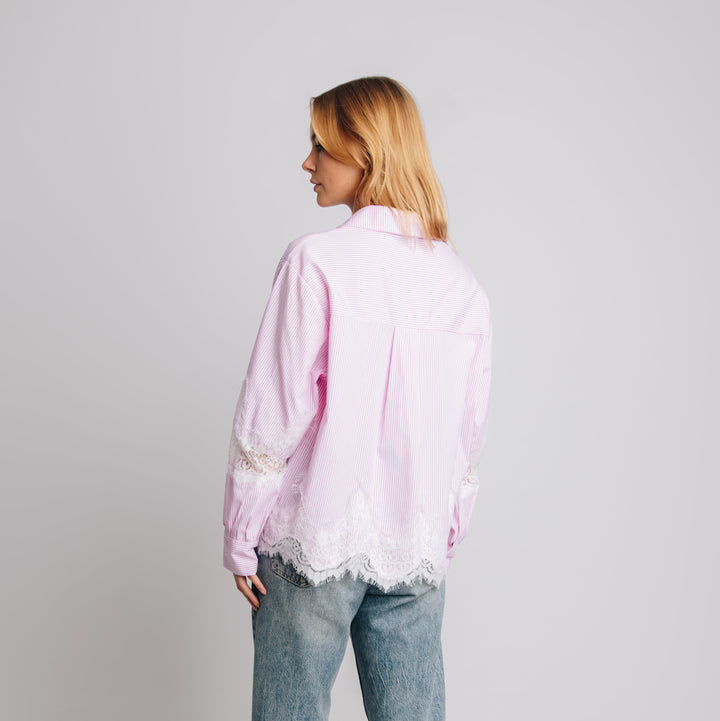 Italiensk Blus med Spets – Rosa &amp; Blå