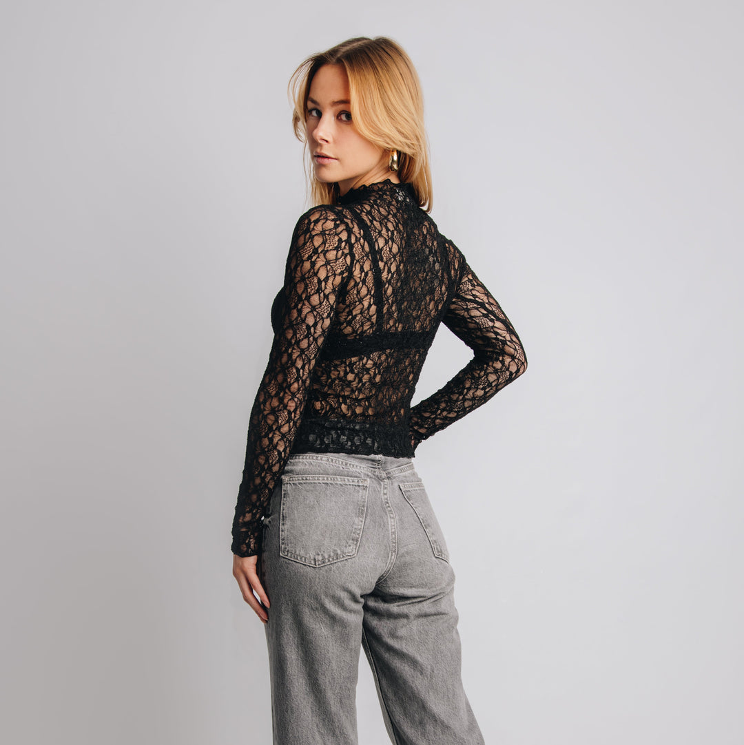 Elegante zwarte kanten blouse – perfect voor alle gelegenheden