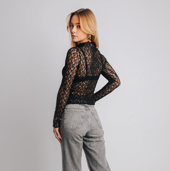 Elegante zwarte kanten blouse – perfect voor alle gelegenheden