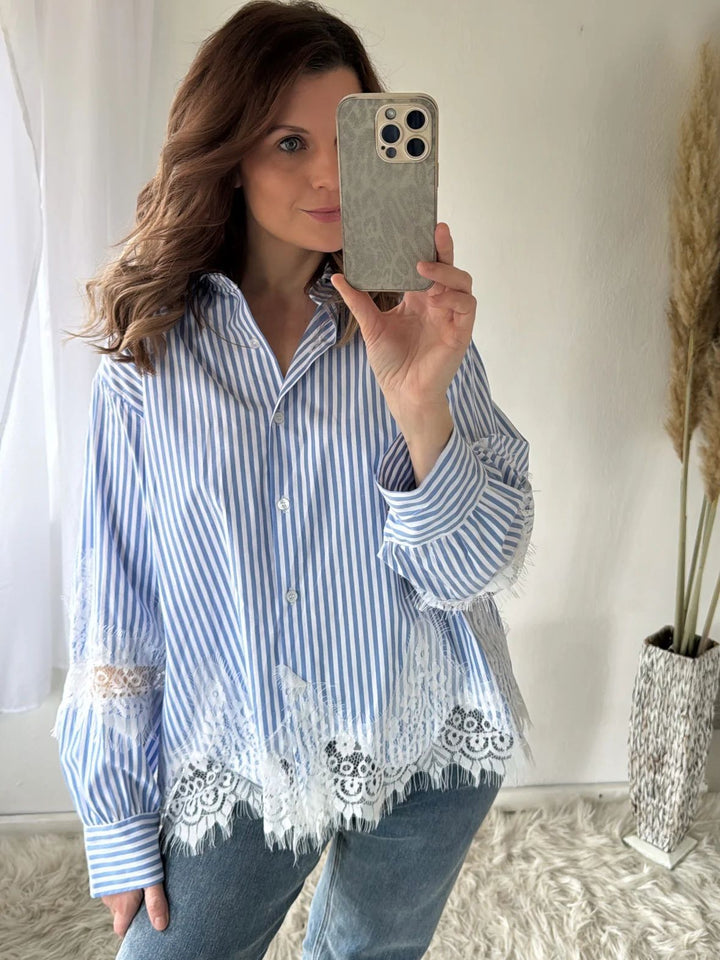 Italiensk Blus med Spets – Rosa &amp; Blå