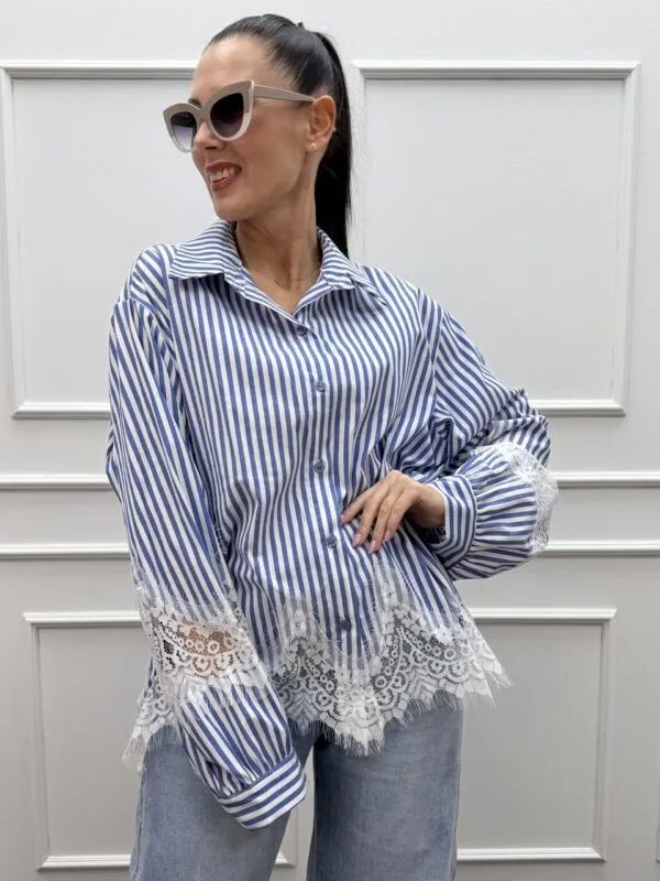 Italiensk Blus med Spets – Rosa &amp; Blå
