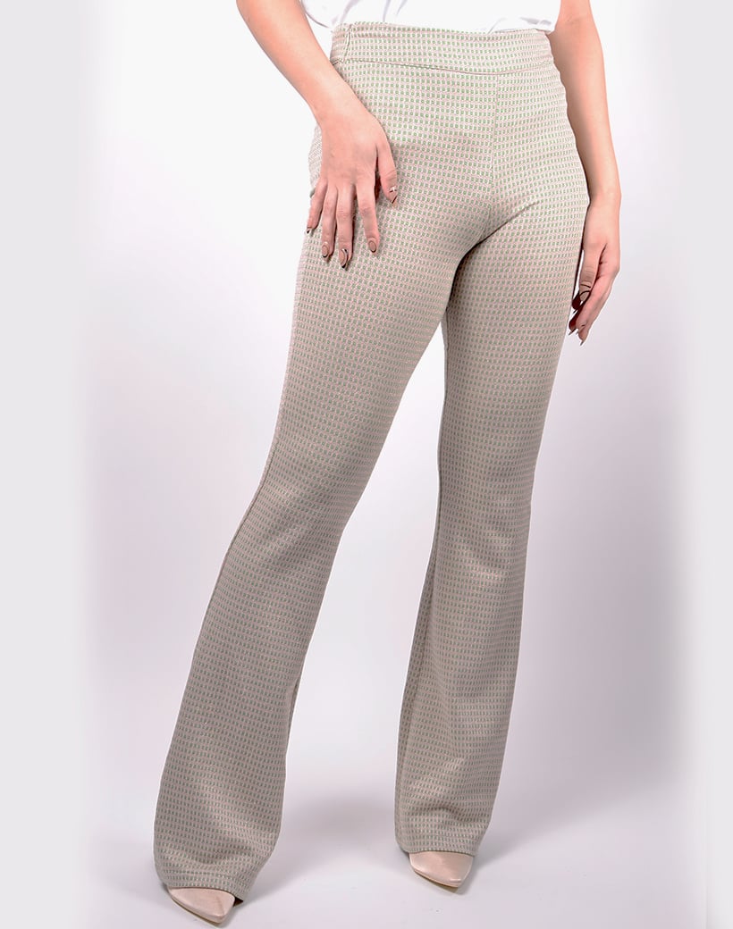 Broek met hoge taille en wijde pijpen – geruit patroon 