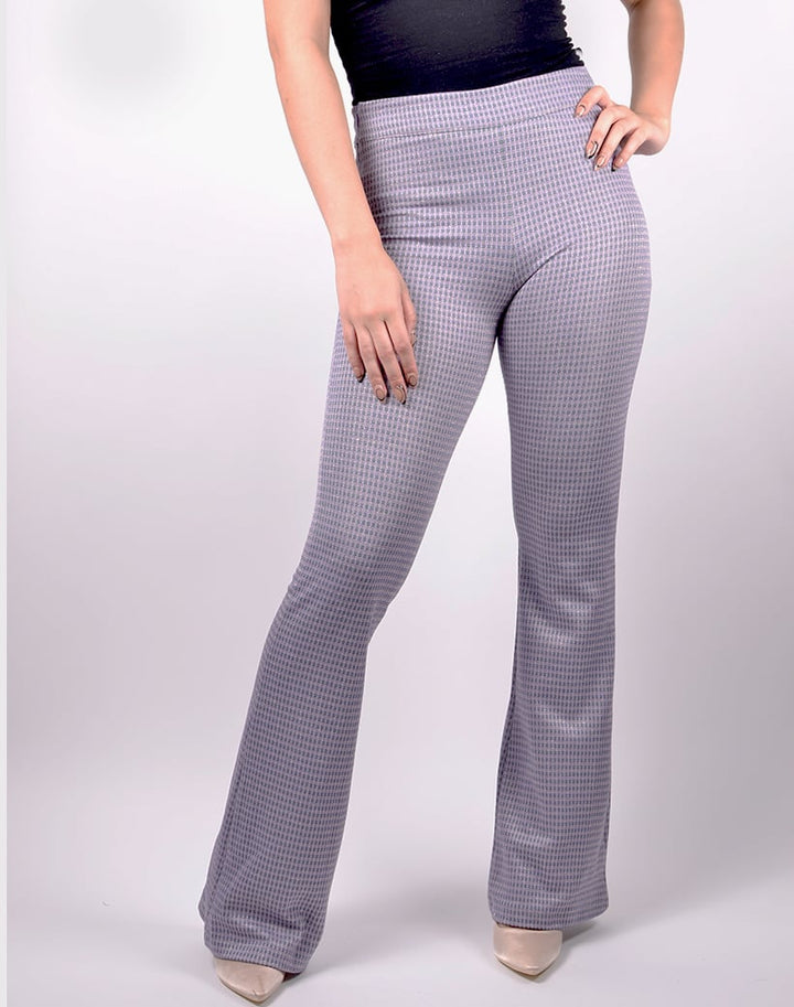Broek met hoge taille en wijde pijpen – geruit patroon 