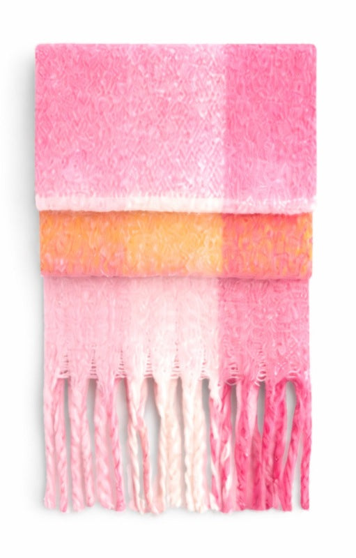 Warme lange sjaal – roze, bruin en zwart